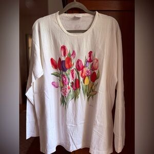 Anvil Women's White Top with Colorful Tulip Design